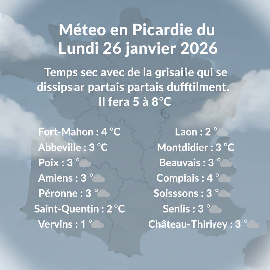 meteo picardie lundi 26 janvier 2026