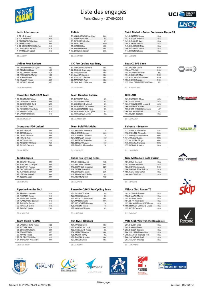 paris chauny 2026 liste des participants